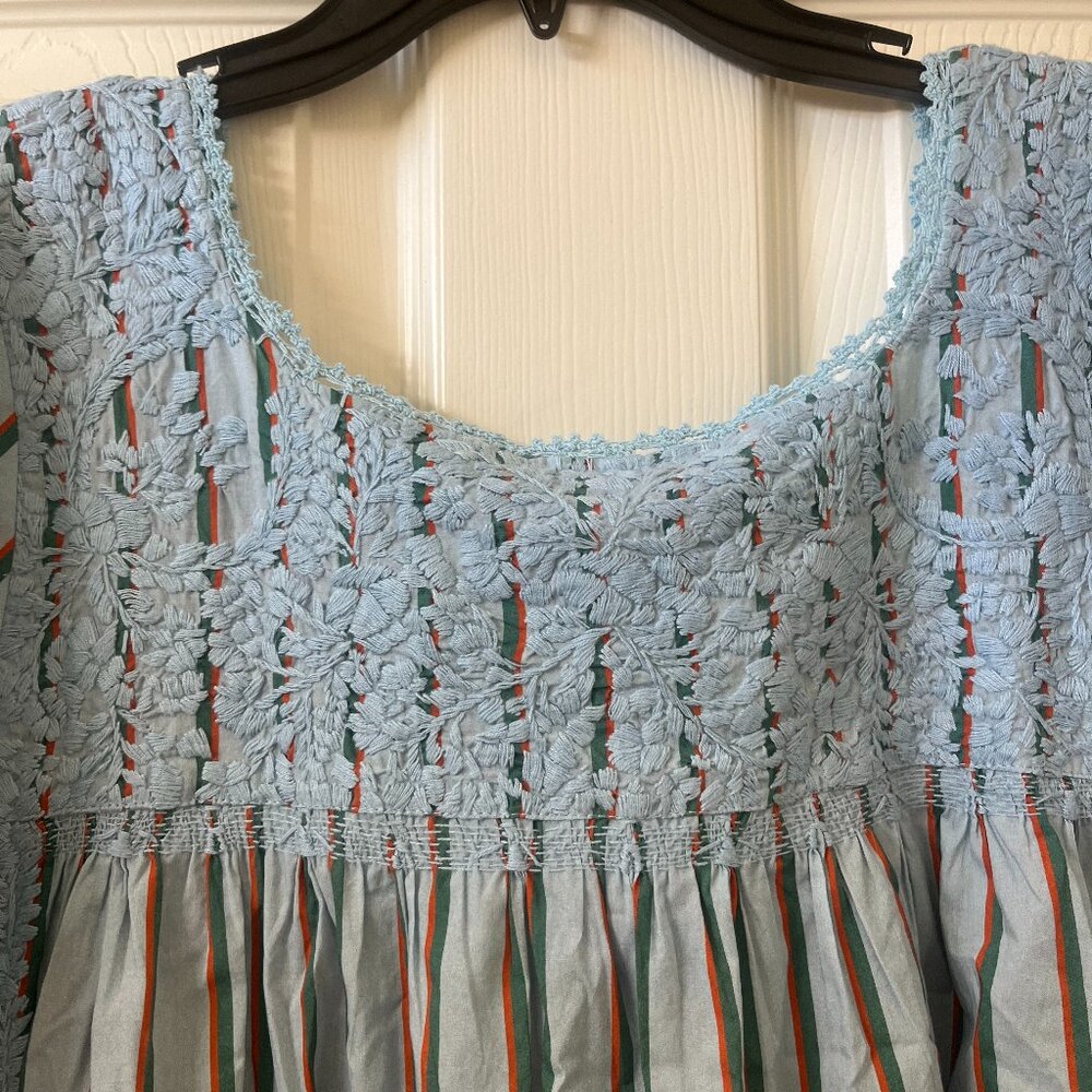 Mi Golondrina Oaxaca Embroidery Dress Light Blue with Stripes NWT - Picture 10 of 16